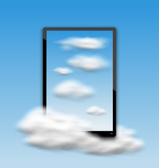 Black Tablet PC Computer with Clouds and Blue Sky