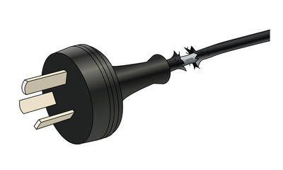 Damaged power cable and plug. Mainly used in Australia, New Zealand, China & Argentina