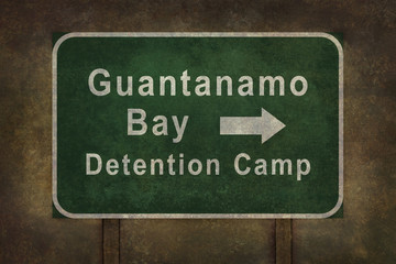 Guantanamo Bay detention camp roadside sign illustration with di