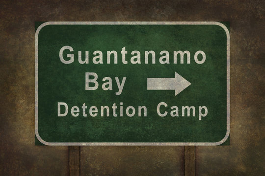 Guantanamo Bay detention camp roadside sign illustration with di