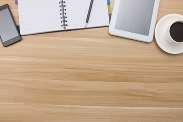 Office supplies on the wooden desk