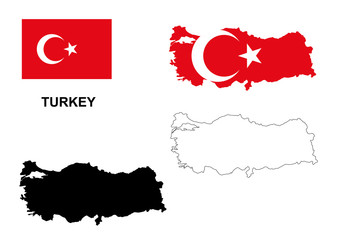 Turkey map vector, Turkey flag vector, isolated Turkey