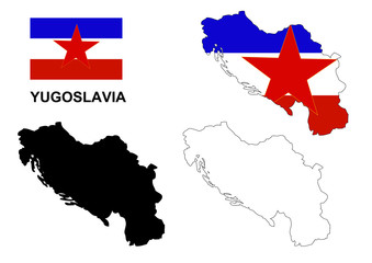 Yugoslavia map vector, Yugoslavia flag vector, Yugoslavia isolated white background