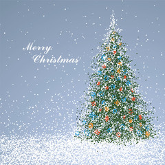Christmas tree composed of particles can be used as the cover of a Christmas greeting card.