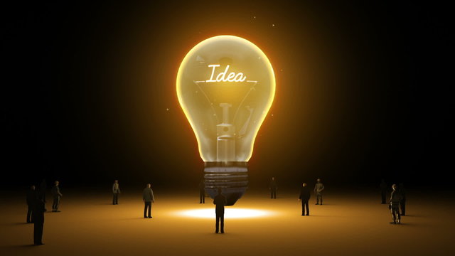 Typo 'Idea' in light bulb and surrounded businessmen, engineers, idea concept(included alpha)