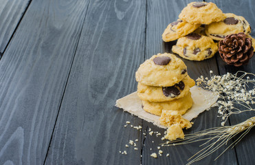 Cookie in tray on wooden selective focus