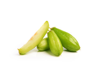 Bilimbi (Averhoa bilimbi Linn.) or cucumber fruit on white backg