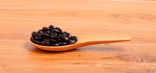 Coffee beans in wooden spoon