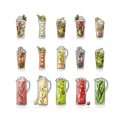 Fototapeta premium Cocktails collection, sketch for your design