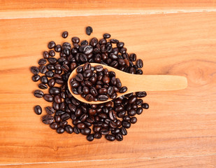 Coffee beans in wooden spoon