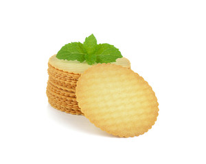 Mint on top of biscuits isolated on white background