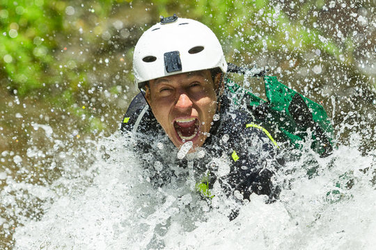 Adventure Outdoor Rappel Face Water Adrenaline Canyoning Banos Recreation Emotion Waterfall River Canyoning Lead Trying Out A New Course In Chama Waterfall Banos De Water Santa Ecuador Adventure Outd