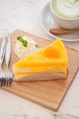 Hot green tea, orange cake