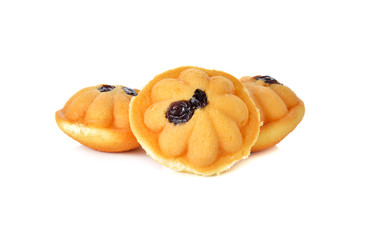 castella or egg cakes with raisin on white background