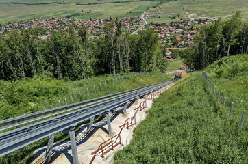 View to Belchin village from upper funicular station, Belchin village, Bulgaria  