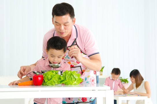Kitchen lifestyle of asian family