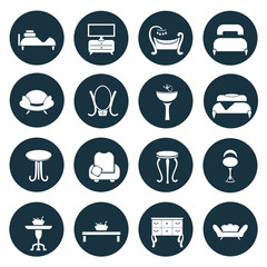 Set of sixteen interiors icons