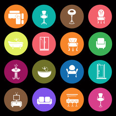 Set of sixteen interiors icons