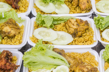 Khao mok Gai : Thai Muslim traditional rice with curry and chicken