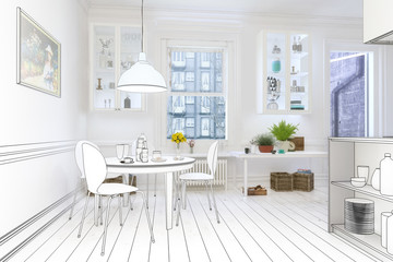 Küchenkonzept im Altbau (Zeichnung)