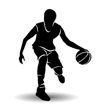 recommend clip art: vector silhouette of basketball player with ball