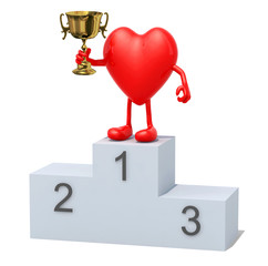 Heart with winner cup on sports victory podium