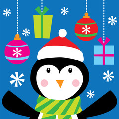 penguin with christmas decoration and christmas present suitable for your personal greeting card