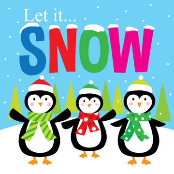 let it snow penguins cute design suitable for your kids christmas greeting card