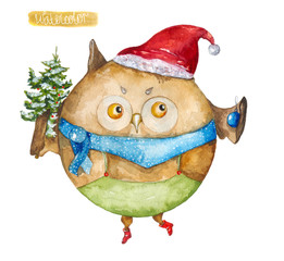 Owl christmas
Owl  with Christmas tree and toy. Watercolor drawing.
