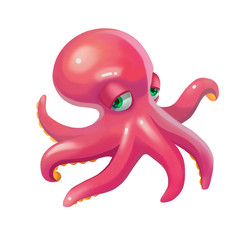 Illustration: Elements Set: Octopus. Realistic Cartoon Life Style.
