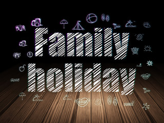 Travel concept: Family Holiday in grunge dark room