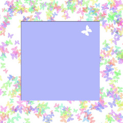 colorful butterflies scattered on white with blank center illustration
