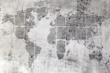 Poster Muro grigio con  collage di fogli di giornali a forma del mondo  © vpardi