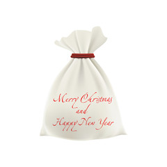 Merry Christmas and Happy New Year. Gift in a bag. Vector Illustration