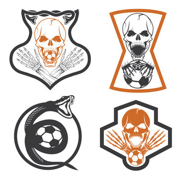 football team crests set with snake and skulls