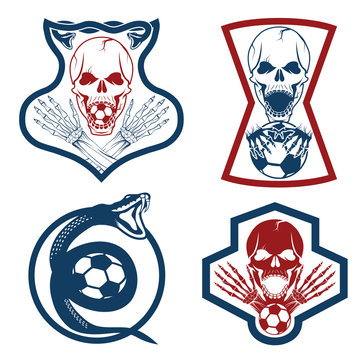 football team crests set with snake and skulls