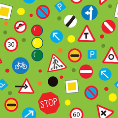 Seamless pattern with road signs - funny design