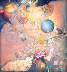 Enchanted landscape with bewitched tree,carnation and butterflye © Rosario Rizzo