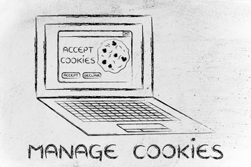 laptop with message about cookies and text about managing them