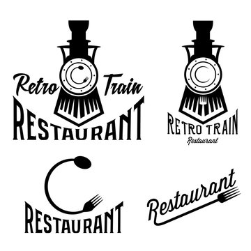 vintage set of retro train restaurant