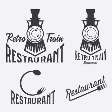 vintage set of retro train restaurant