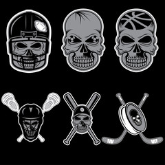 set of sports team labels with skull