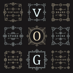 Set Luxury Logos template flourishes calligraphic elegant ornament lines. Business sign, symbol, identity for Restaurant, Royalty, Boutique, Hotel, Heraldic, Jewelry, Fashion