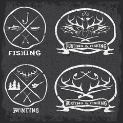 Naklejka premium hunting and fishing vintage emblems set