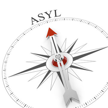 Kompass mit dem Wort Asyl