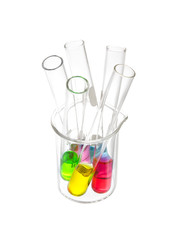 Test tubes with solution in small beaker