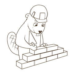 Beaver builder coloring book vector illustration