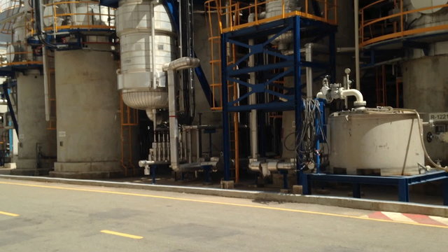 video panning of Chemical pipe line in process area at Petroleum and chemical plant