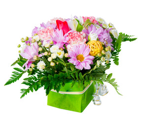 beautiful bouquet of different flowers is isolated on white back