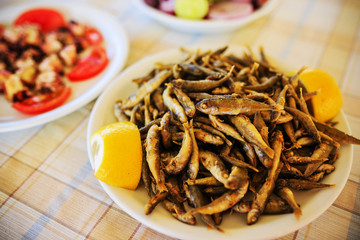 Fried whitebait, traditional Mediterranean dish
